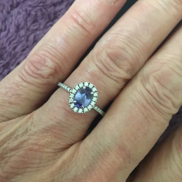 NWOT Vintage Solid 10K White Gold Tanzanite & Diamond Ring - Picture 1 of 14